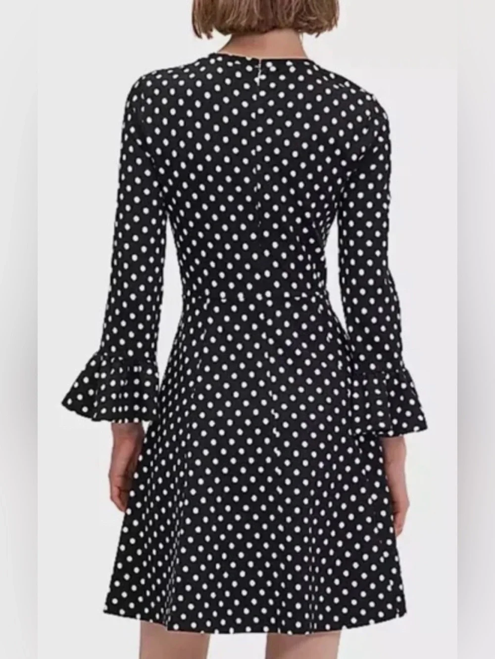 Kate Spade New York Black White Polka Dot Bell Sleeve Dress Women Size Large